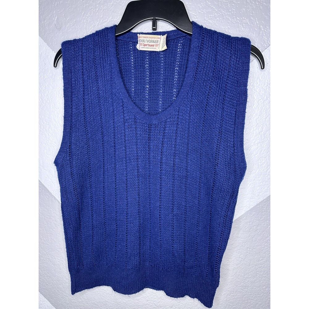 vintage 1980's New Yorker Mens Blue Vest 100% Virgin Acrylic Small